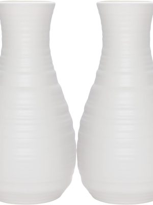 2 Pack Composite Plastics Flower Vase, Unbreakable Ceramic Look Vase for Home Decor Centerpieces, Arranging Bouquets (White)