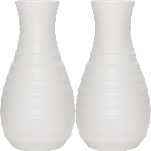 2 Pack Composite Plastics Flower Vase, Unbreakable Ceramic Look Vase for Home Decor Centerpieces, Arranging Bouquets (White)