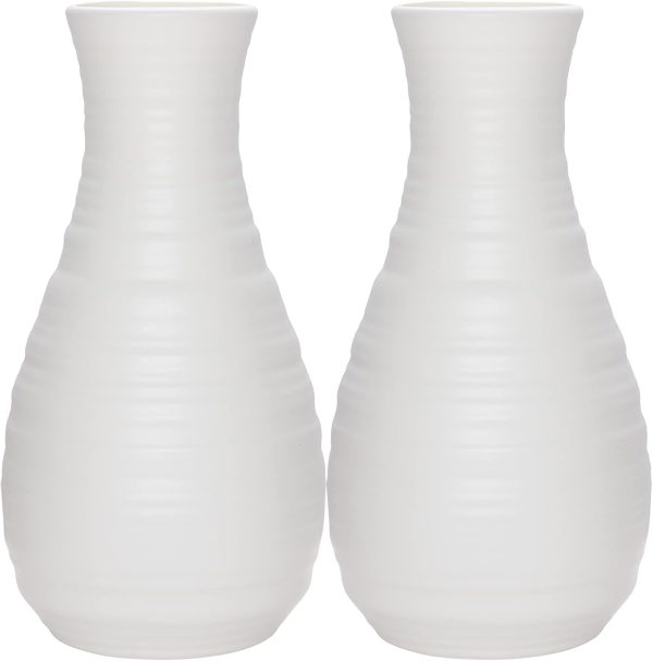 2 Pack Composite Plastics Flower Vase, Unbreakable Ceramic Look Vase for Home Decor Centerpieces, Arranging Bouquets (White)