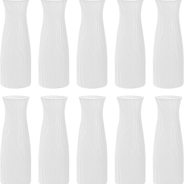 10 Pack Composite Plastic Flower Vase, White Tall Conic Floral Vase Home Decor Centerpieces, Unbreakable Vase for Decor Living Room