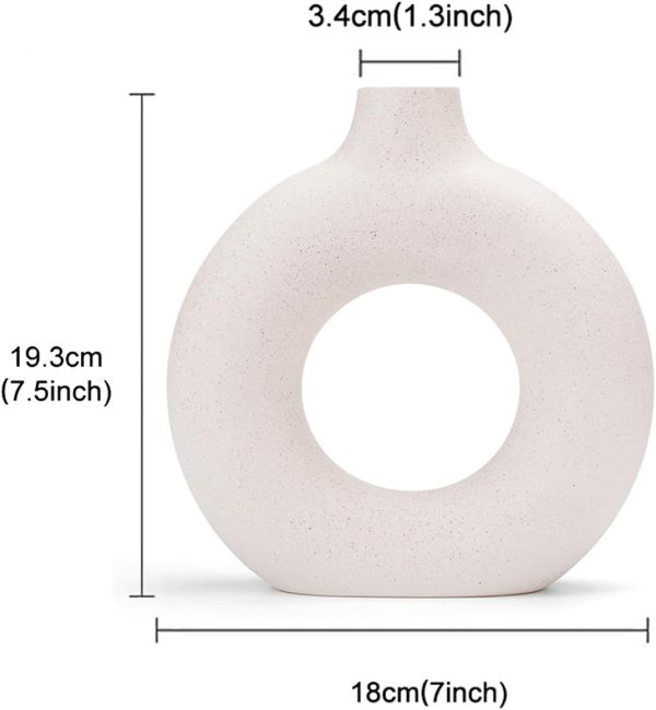 White Donut Vase Hollow Ceramic Vase for Flowers Handmade Minimalist Boho ins Style Modern Home Decor for Wedding Dinner Table Party Living Room Office Bedroom(M)