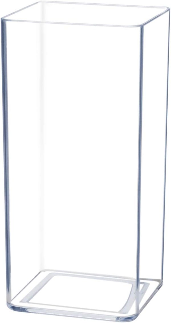 Flower Vase Acrylic Tall Rectangle - Decorative Centerpiece for Home or Wedding - Non Breakable Plastic, 5" X10 - Clear