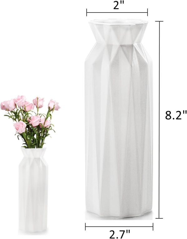 10 Pack Composite Plastic Flower Vase, 8" Plastic Vases for Centerpieces, White Unbreakable Vase for Wedding Dinner Table Party Living Room Office Bedroom Decor, Origami Design