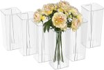Acrylic Tall Square Flower Vases, Clear Plastic Table Vases for Centerpieces, 6 Packs