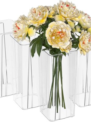 Acrylic Tall Square Flower Vases, Clear Plastic Table Vases for Centerpieces, 6 Packs