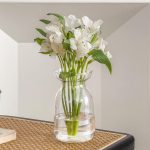 Gute Glass Vases for Decor, Modern Decorative Flower Vase Centerpieces Table Home Indoor Desk Decor Living Room, Kitchen, Office Wedding or Housewarming Gifts (Clear)