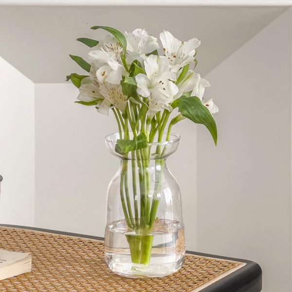 Gute Glass Vases for Decor, Modern Decorative Flower Vase Centerpieces Table Home Indoor Desk Decor Living Room, Kitchen, Office Wedding or Housewarming Gifts (Clear)