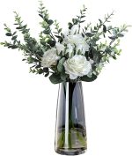 Modern Glass Vase Irised Crystal Clear Glass Vase for Home Office Decor (Crystal Grey)