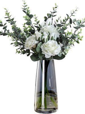 Modern Glass Vase Irised Crystal Clear Glass Vase for Home Office Decor (Crystal Grey)