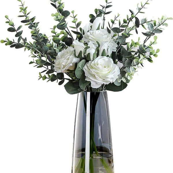 Modern Glass Vase Irised Crystal Clear Glass Vase for Home Office Decor (Crystal Grey)
