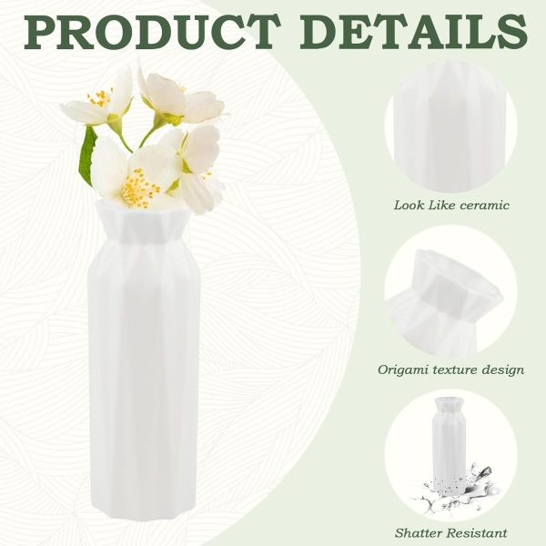 10 Pack Composite Plastic Flower Vase, White Plastic Flower Vase, 8" White Unbreakable Vase White Tall Conic Floral Vase for Center Wedding Party Living Room Decor