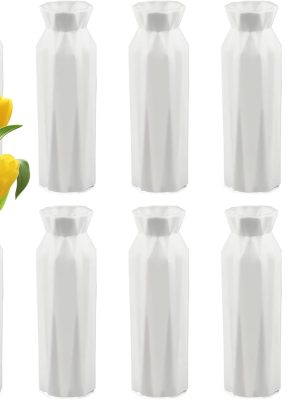 10 Pack Composite Plastic Flower Vase, White Plastic Flower Vase, 8" White Unbreakable Vase White Tall Conic Floral Vase for Center Wedding Party Living Room Decor