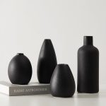 Black Ceramic Vase Set - 4 Small Unique Vases for Flowers, Modern Decorative Centerpieces and Home Decor