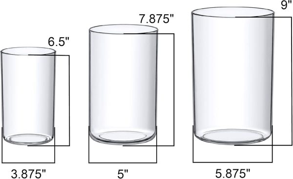 Plastic Cylindrical Vases - 3-Piece Set, 6" + 8" + 9" (H)