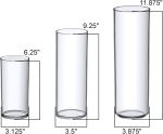 Plastic Cylinder Vases (3-Piece Set), Acrylic Flower Vases for Wedding Centerpieces, Home Decorations, Office Ornaments, Shatter-Proof, 6" + 9" + 12" (H) (Not Glass)