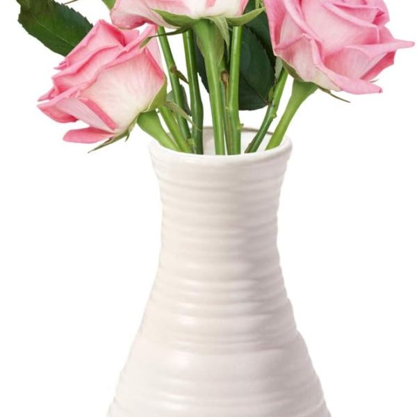 Unbreakable Vase for Flowers, Ceramic Look Plastic Vase for Home Decor, Living Room, Table (Seashell White)