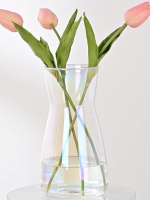 8 inch Iridescent Glass Flower Vases for Centerpiece Table Home Indoor Desk Decor,Ins Modern Boho Style Vase for Wedding Housewarming Gift