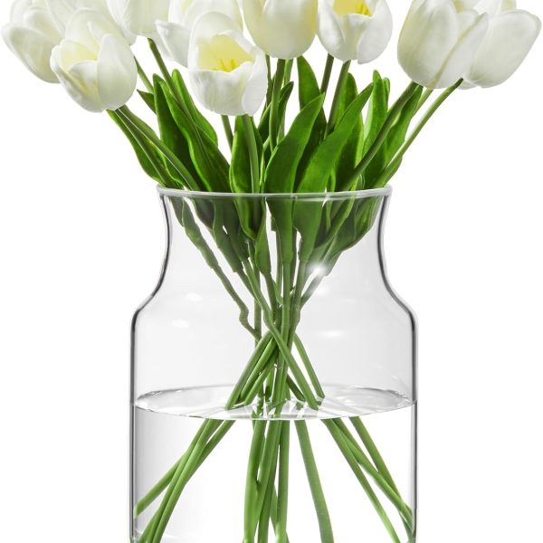 Clear Glass Vase, Large Flower Vase, 8-inch Glass Flower Vase for Plants, Wide Mouth Vase for Home, Wedding, Living Room, Dining Table