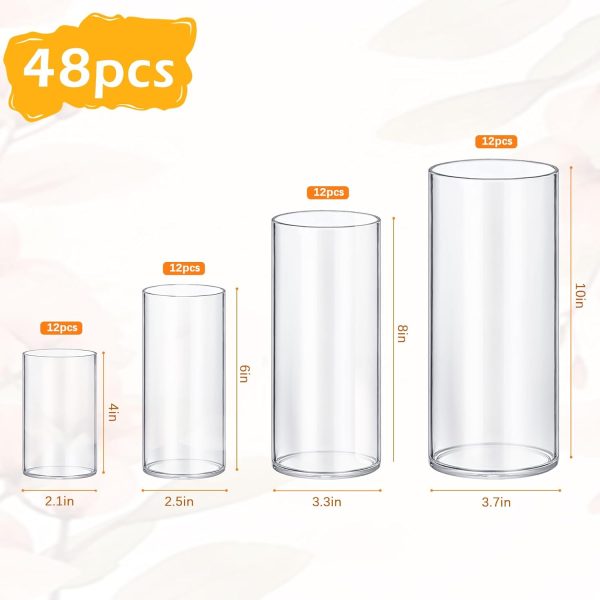 4 Pack Glass Cylinder Vases 4,6,8,10 Inch Tall Clear Flower Vase Hurricane Floating Candle Holder for Table Centerpiece Wedding Home Decor