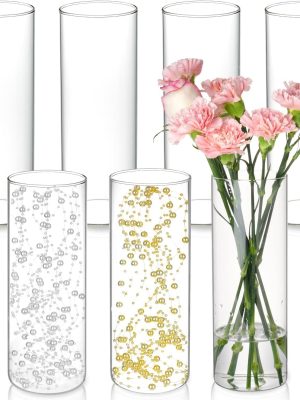 7pcs Glass Cylinder Vases for Centerpieces - 10 Inch Tall Glass Vases for Flowers, Hurricane Glass Candle Holders Floating Candle Vases for Table Centerpiece Formal Dinners Home Decor