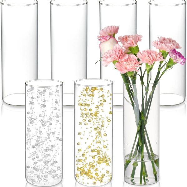 7pcs Glass Cylinder Vases for Centerpieces - 10 Inch Tall Glass Vases for Flowers, Hurricane Glass Candle Holders Floating Candle Vases for Table Centerpiece Formal Dinners Home Decor