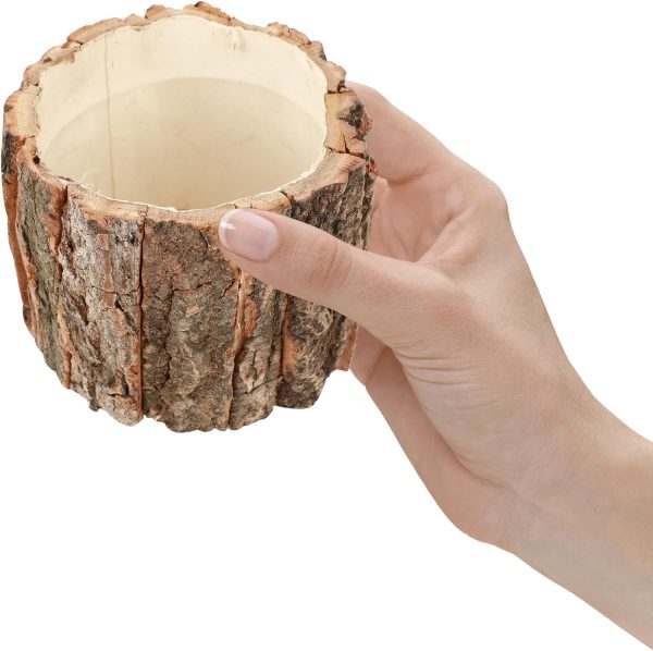 Wooden Pot Bark Vase Rustic Country Style Planter Farmhouse Plant Vase Container Arrangement Vase 10x10x10cm