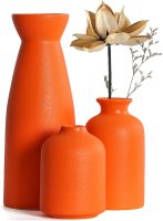 Ceramic Orange Vases Set of 3 Small Flower Vases for Decor, Modern Rustic Farmhouse Home Decor, Decorative Vases for Pampas Grass,Idea Shelf,Table,Bookshelf,Entryway- Distressed Decor