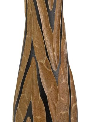 Beautifully Hand Carved Etched Dark Brown Mango Tree Wood Vase | 14 inch | Classic Flower Vase | Mango Tree Wood Flower Vase | Handmade Home Office Table Vase