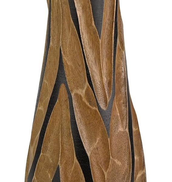 Beautifully Hand Carved Etched Dark Brown Mango Tree Wood Vase | 14 inch | Classic Flower Vase | Mango Tree Wood Flower Vase | Handmade Home Office Table Vase
