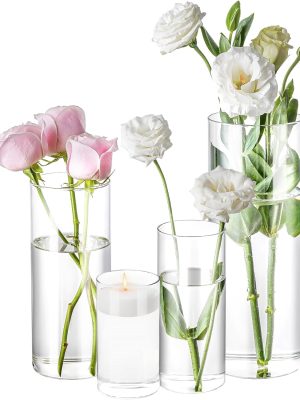 4 Pack Glass Cylinder Vases 4,6,8,10 Inch Tall Clear Flower Vase Hurricane Floating Candle Holder for Table Centerpiece Wedding Home Decor