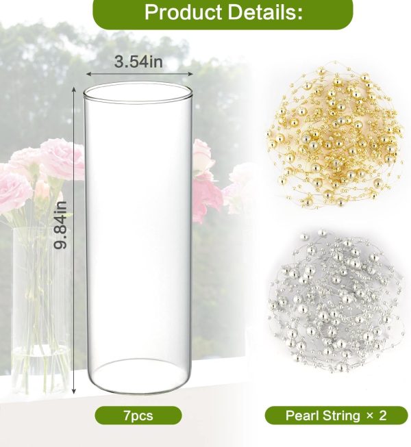 7pcs Glass Cylinder Vases for Centerpieces - 10 Inch Tall Glass Vases for Flowers, Hurricane Glass Candle Holders Floating Candle Vases for Table Centerpiece Formal Dinners Home Decor