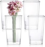 4 Pack Acrylic Flower Vase, Clear Square Tapered Table Flowers Vase Decorative Centerpiece for Home Kitchen Wedding Decorations, Unbreakable Plastic Vase for Flowers, 5x9 Inch Tall Cube Shape