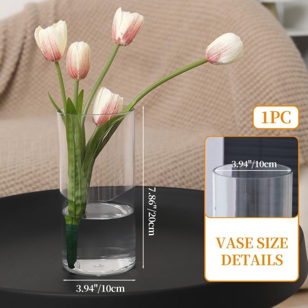 Flower Vase Acrylic Cylinder,7.86" Tall Clear Vase for Centerpieces,Wedding Decorative,Home Décor, Non Breakable Plastic, 3.94" x 7.86" Tall Round - Clear
