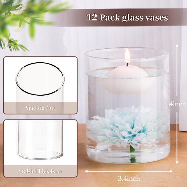12pcs Glass Cylinder Vases for Centerpieces, Clear Vases for Wedding Decorations and Indoor Home Decor, 4 Inch Tall Glass Flower Vases, Hurricane Candle Holder for Table Shelf