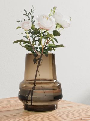 Amber Glass Vase Bud Flower Vase with Modern Design, Brown Wide Mouth Decorative Vase Gift for Home Decor, Living Room, Dining Table, Entryway, Shelf, Wedding, Office, 7.3 Inch (Amber)