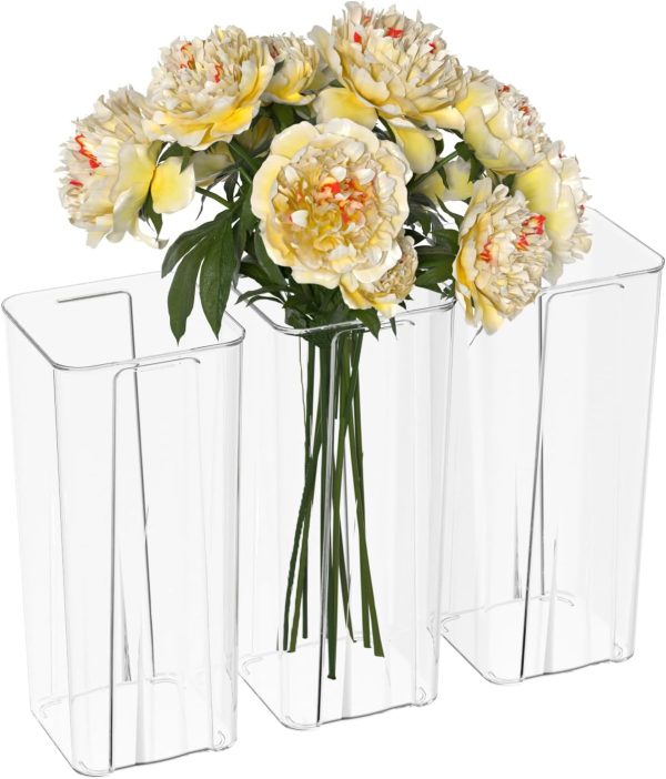 Acrylic Tall Square Flower Vases, Clear Plastic Table Vases for Centerpieces, 6 Packs