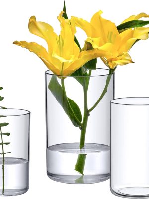 Plastic Cylindrical Vases - 3-Piece Set, 6" + 8" + 9" (H)