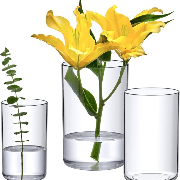 Plastic Cylindrical Vases - 3-Piece Set, 6" + 8" + 9" (H)