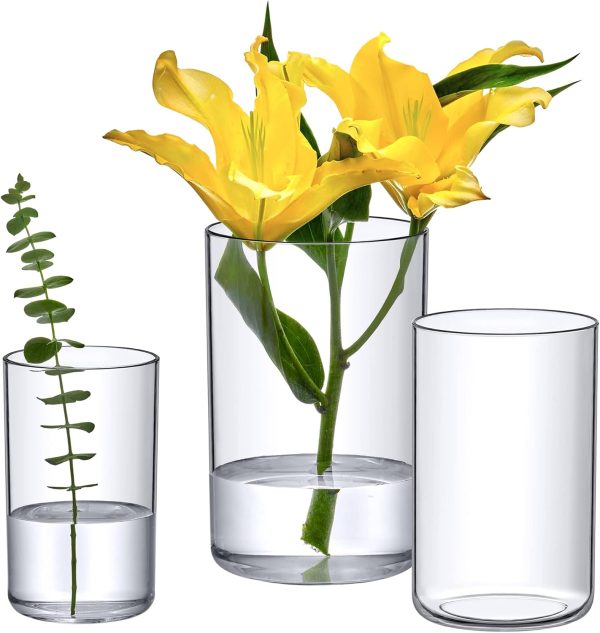 Plastic Cylindrical Vases - 3-Piece Set, 6" + 8" + 9" (H)