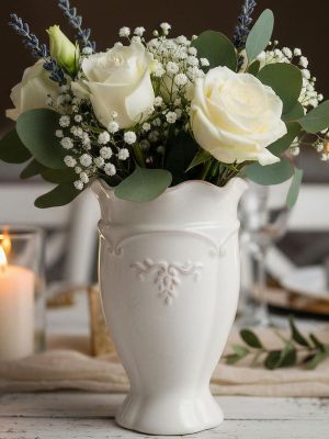 White Ceramic Vase- French Flower Vase for Decor Small Vintage Vases for Flowers/Home Decoration/Kitchen/Table/Living Room/Shelf/Mantel/Office-Height-6.8"