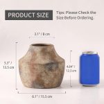 Ceramic Flower Vase, 5.3 inch Pottery Farmhouse Rustic Vase, Handcrafted Weathered Vases, Small Flower Terracotta Vases for Home Decor, Living Room, Table, Shelf, Mantel, Neutral