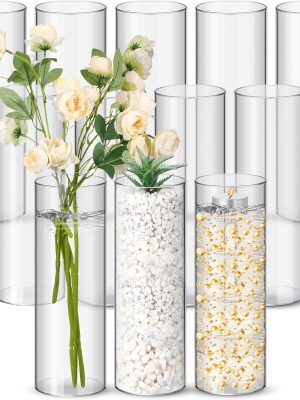 12 s Plastic Clear Cylinder Vase for Home 8,12,16 Inch Acrylic Flower Clear Vase Centerpiece for Centerpieces Wedding Party Decorations(10 Inch)