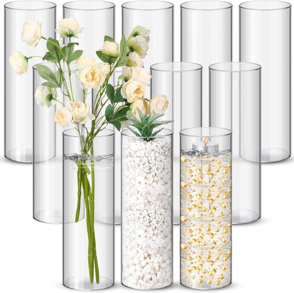 12 s Plastic Clear Cylinder Vase for Home 8,12,16 Inch Acrylic Flower Clear Vase Centerpiece for Centerpieces Wedding Party Decorations(10 Inch)