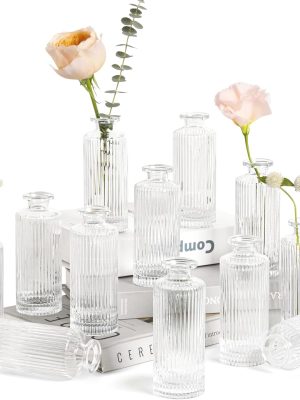 Glass Bud Vases Set of 12, Small Bud Vase in Bulk, Mini Flower Vase for Centerpiece, Vintage Decorative Vase Set for Flowers, Wedding Reception, Christmas, Home Decor, Housewarming Gift (Clear)