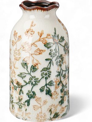 1 Pcs Green and Beige Vintage Vase Ceramic Chinoiserie Floral Vase Cracked for Rustic Home Bookshelf Living Room Table Centerpiece Decors (Small)