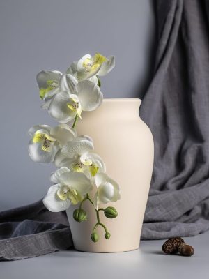 Beige Ceramic Vase Home Decor, 9 Inch Ceramic Flower Vase, Wide Mouth Pottery Vase for Farmhouse, Vintage Terracotta Rustic Vase for Living Room, Entryway, Floor, Mantel Decoration