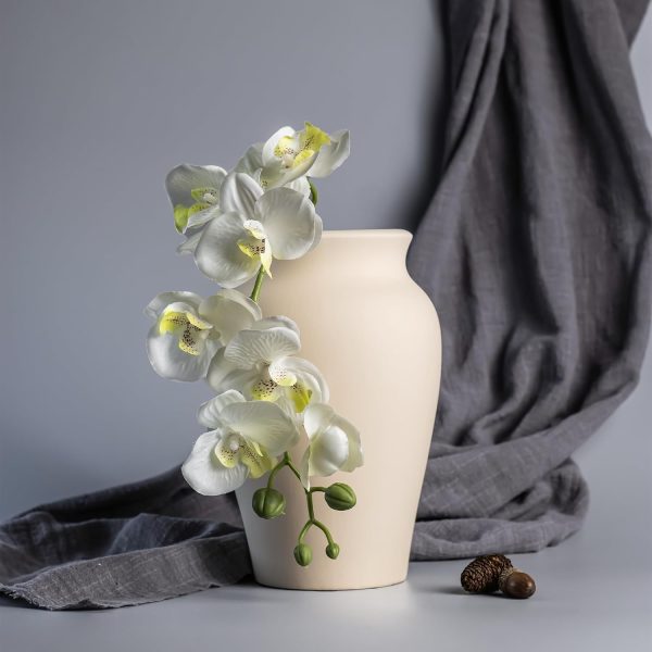 Beige Ceramic Vase Home Decor, 9 Inch Ceramic Flower Vase, Wide Mouth Pottery Vase for Farmhouse, Vintage Terracotta Rustic Vase for Living Room, Entryway, Floor, Mantel Decoration