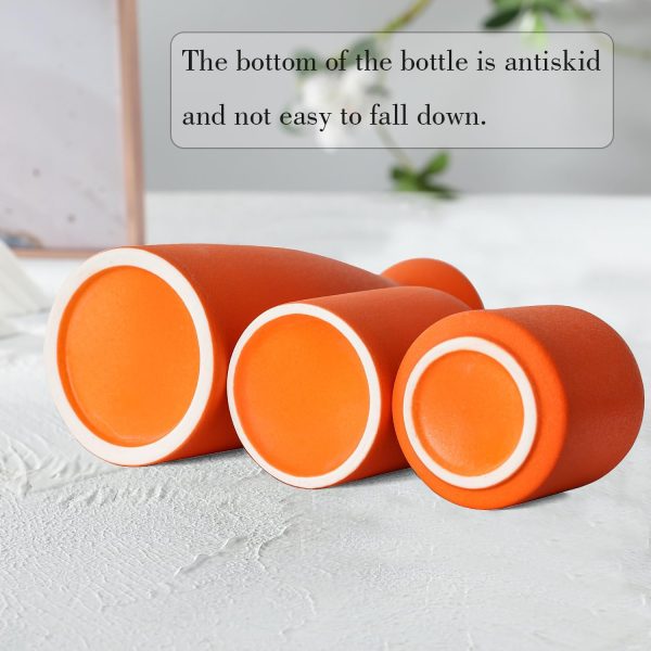 Ceramic Orange Vases Set of 3 Small Flower Vases for Decor, Modern Rustic Farmhouse Home Decor, Decorative Vases for Pampas Grass,Idea Shelf,Table,Bookshelf,Entryway- Distressed Decor