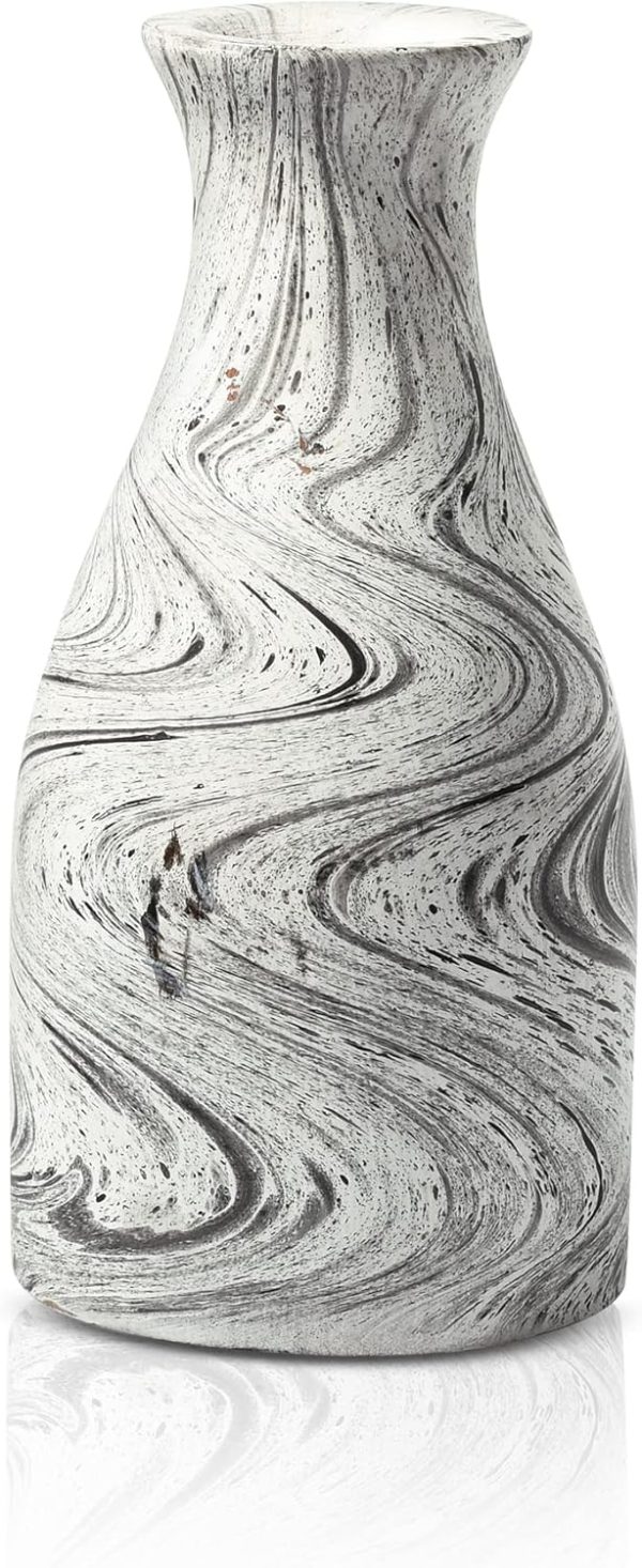 Natural Brown Stain Mango Tree Wood Bottle Shaped Slim Vase for Flower, 8 inches (White-Black)