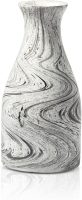 Natural Brown Stain Mango Tree Wood Bottle Shaped Slim Vase for Flower, 8 inches (White-Black)